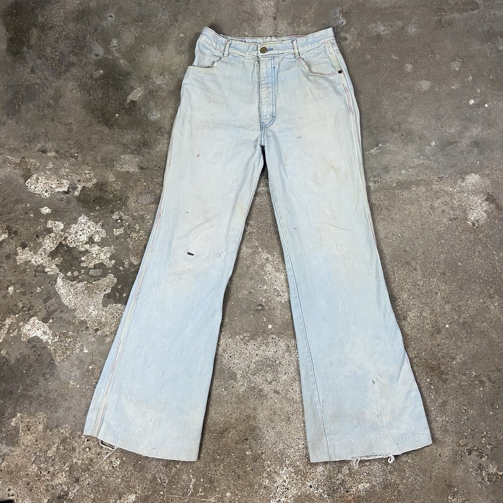 Vintage‎ 70s Britania Jeans Size 32 Blue Denim Light Wash Bell Bottom Flair Boho